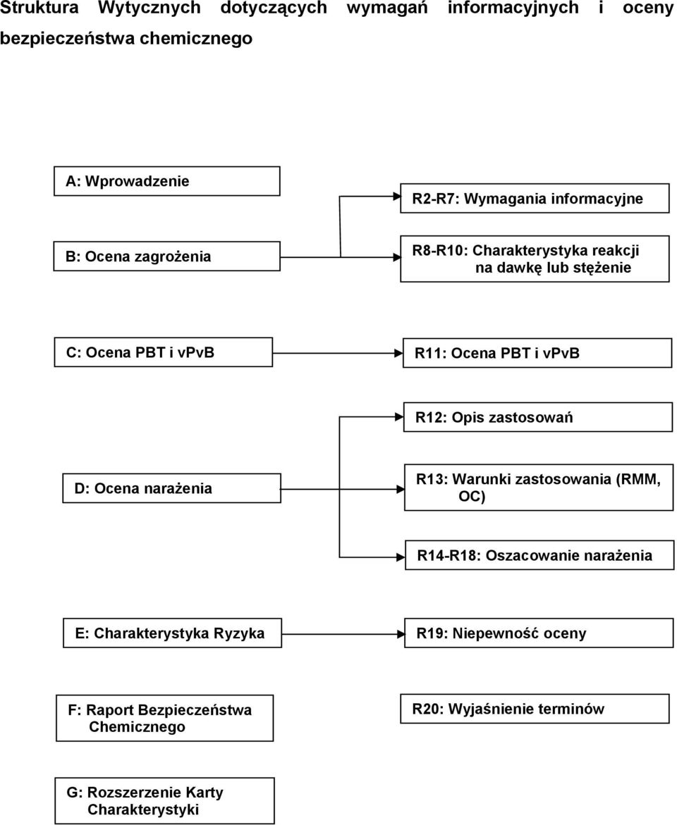 vpvb R12: Opis zastosowań D: Ocena narażenia R13: Warunki zastosowania (RMM, OC) R14-R18: Oszacowanie narażenia E: