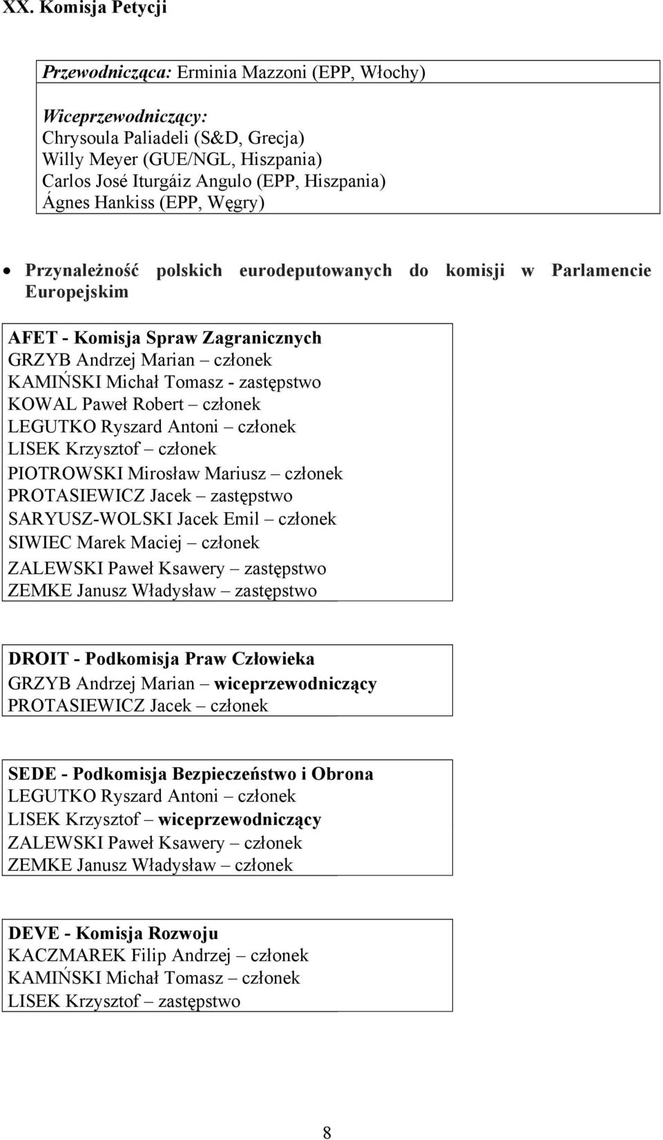 Robert członek LEGUTKO Ryszard Antoni członek LISEK Krzysztof członek PIOTROWSKI Mirosław Mariusz członek PROTASIEWICZ Jacek zastępstwo SARYUSZ-WOLSKI Jacek Emil członek SIWIEC Marek Maciej członek