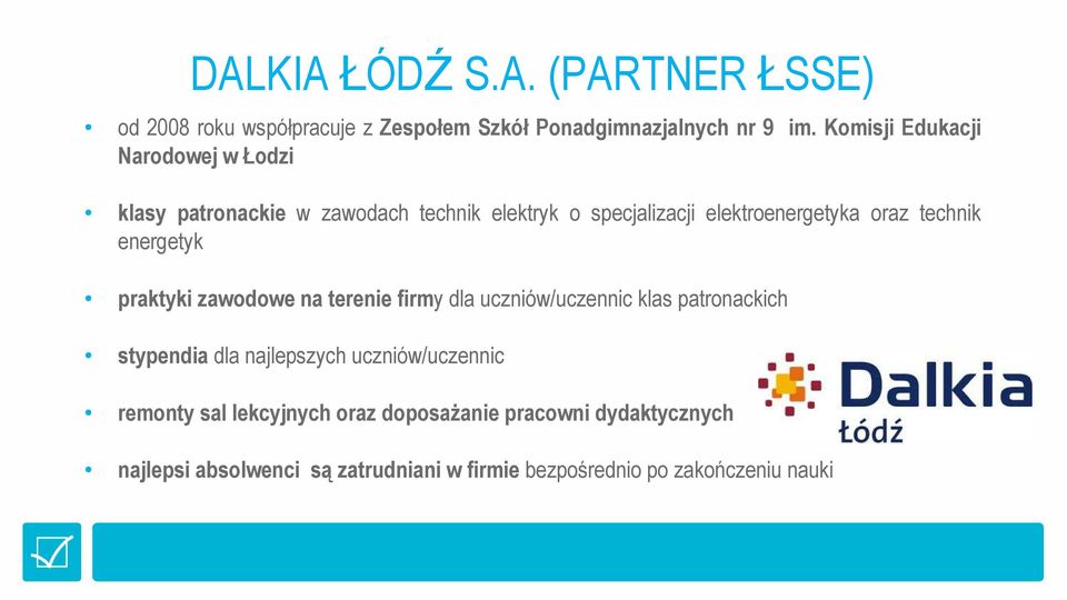 technik energetyk praktyki zawodowe na terenie firmy dla uczniów/uczennic klas patronackich stypendia dla najlepszych