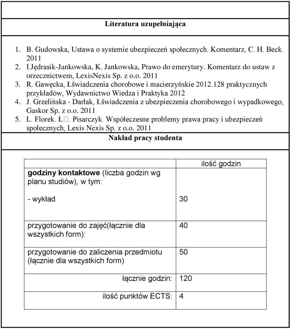 Grzelińska - Darłak, Łšwiadczenia z ubezpieczenia chorobowego i wypadkowego, Gaskor Sp. z o.o. 011 5. L. Florek. Ł. Pisarczyk.