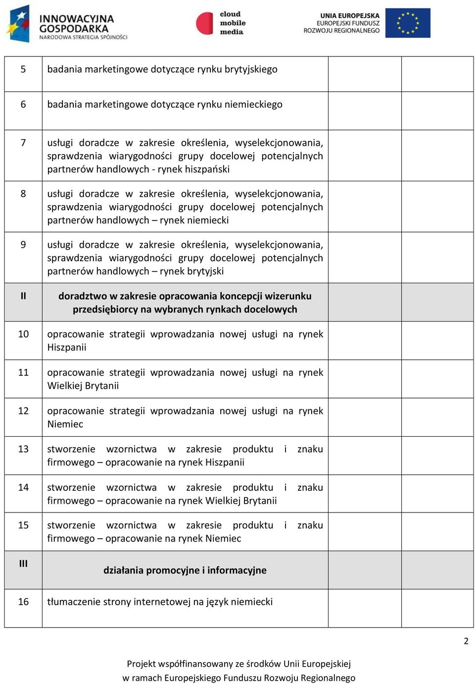 handlowych rynek niemiecki 9 usługi doradcze w zakresie określenia, wyselekcjonowania, sprawdzenia wiarygodności grupy docelowej potencjalnych partnerów handlowych rynek brytyjski II doradztwo w