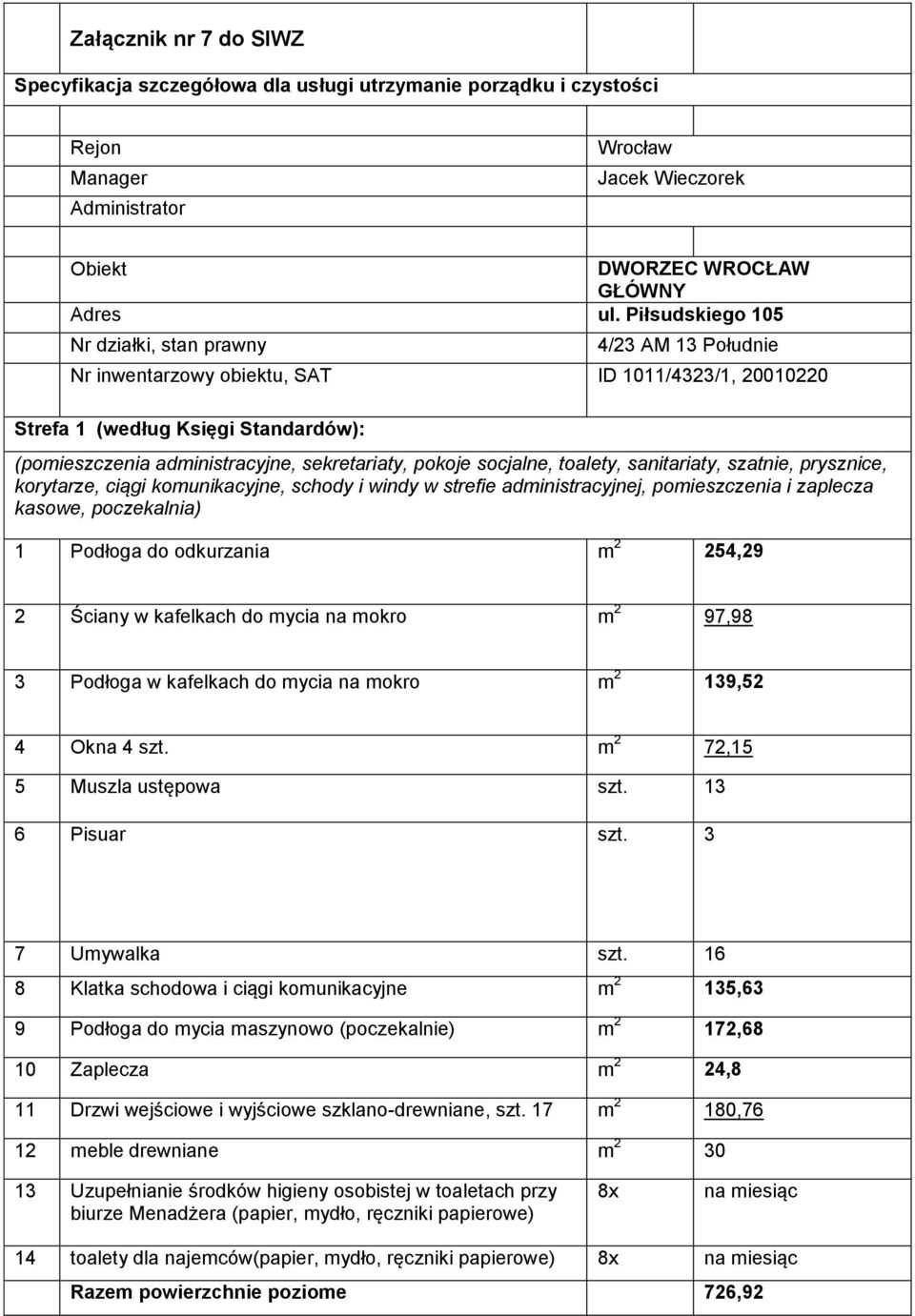 pokoje socjalne, toalety, sanitariaty, szatnie, prysznice, korytarze, ciągi komunikacyjne, schody i windy w strefie administracyjnej, pomieszczenia i zaplecza kasowe, poczekalnia) 1 Podłoga do