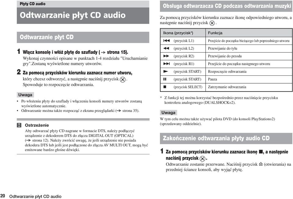 Po w o eniu p yty do szuflady i w àczeniu konsoli numery utworów zostanà wyêwietlone automatycznie. Odtwarzanie mo na tak e rozpoczàç z ekranu przeglàdarki ( strona 35).