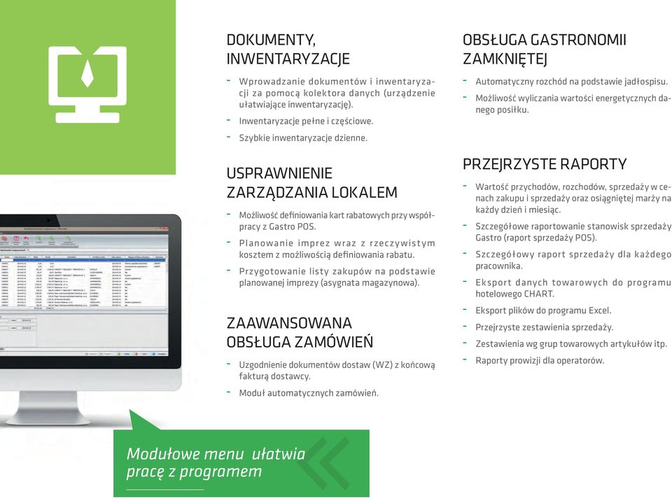 Planowanie imprez wraz z rzeczywistym kosztem z możliwością definiowania rabatu. Przygotowanie listy zakupów na podstawie planowanej imprezy (asygnata magazynowa).