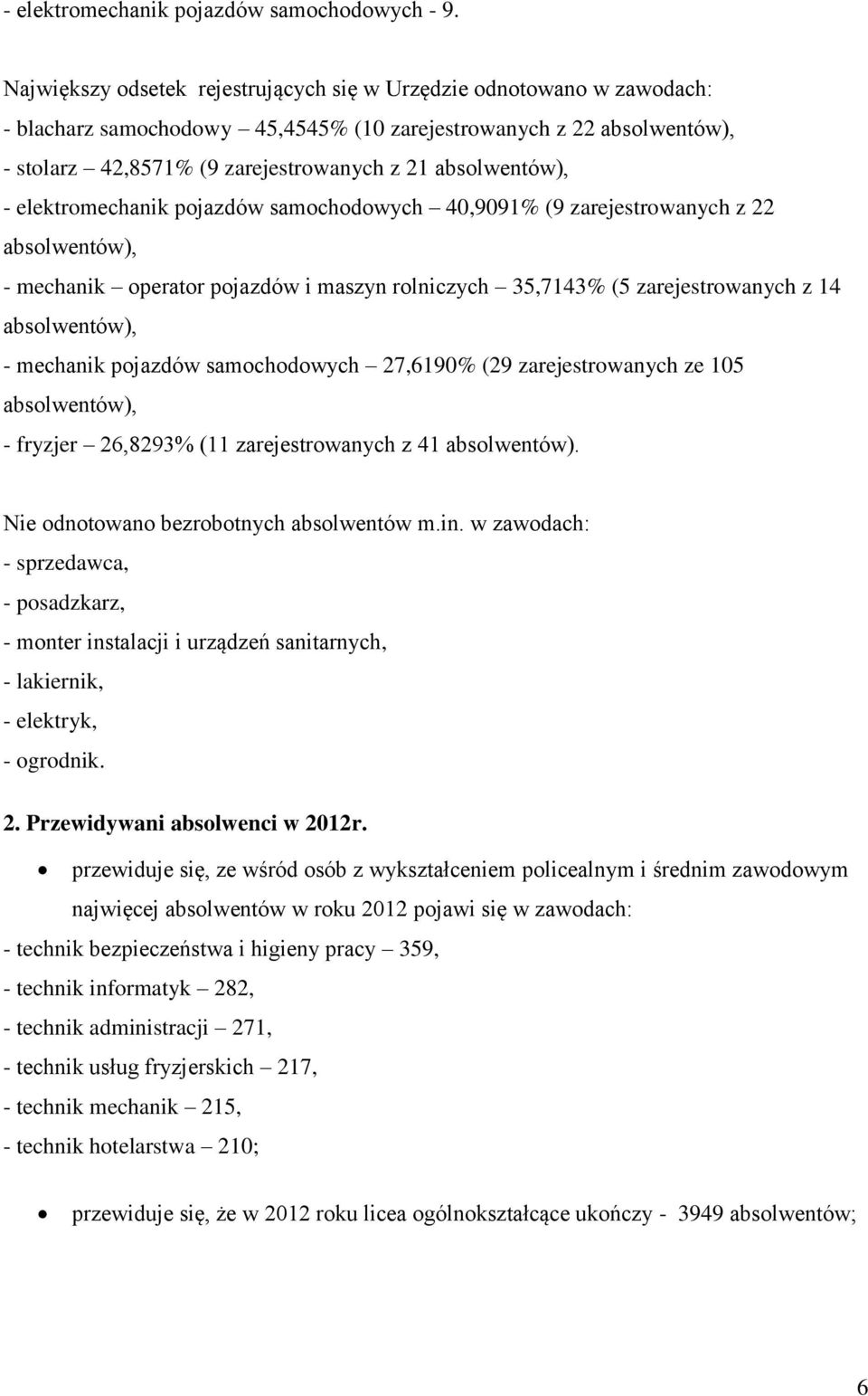 pojazdów samochodowych 40,9091% (9 zarejestrowanych z 22 - mechanik operator pojazdów i maszyn rolniczych 35,7143% (5 zarejestrowanych z 14 - mechanik pojazdów samochodowych 27,6190% (29