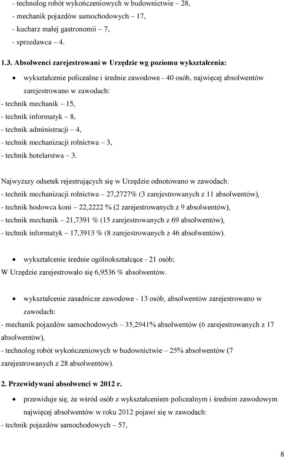 informatyk 8, - technik administracji 4, - technik mechanizacji rolnictwa 3, - technik hotelarstwa 3.