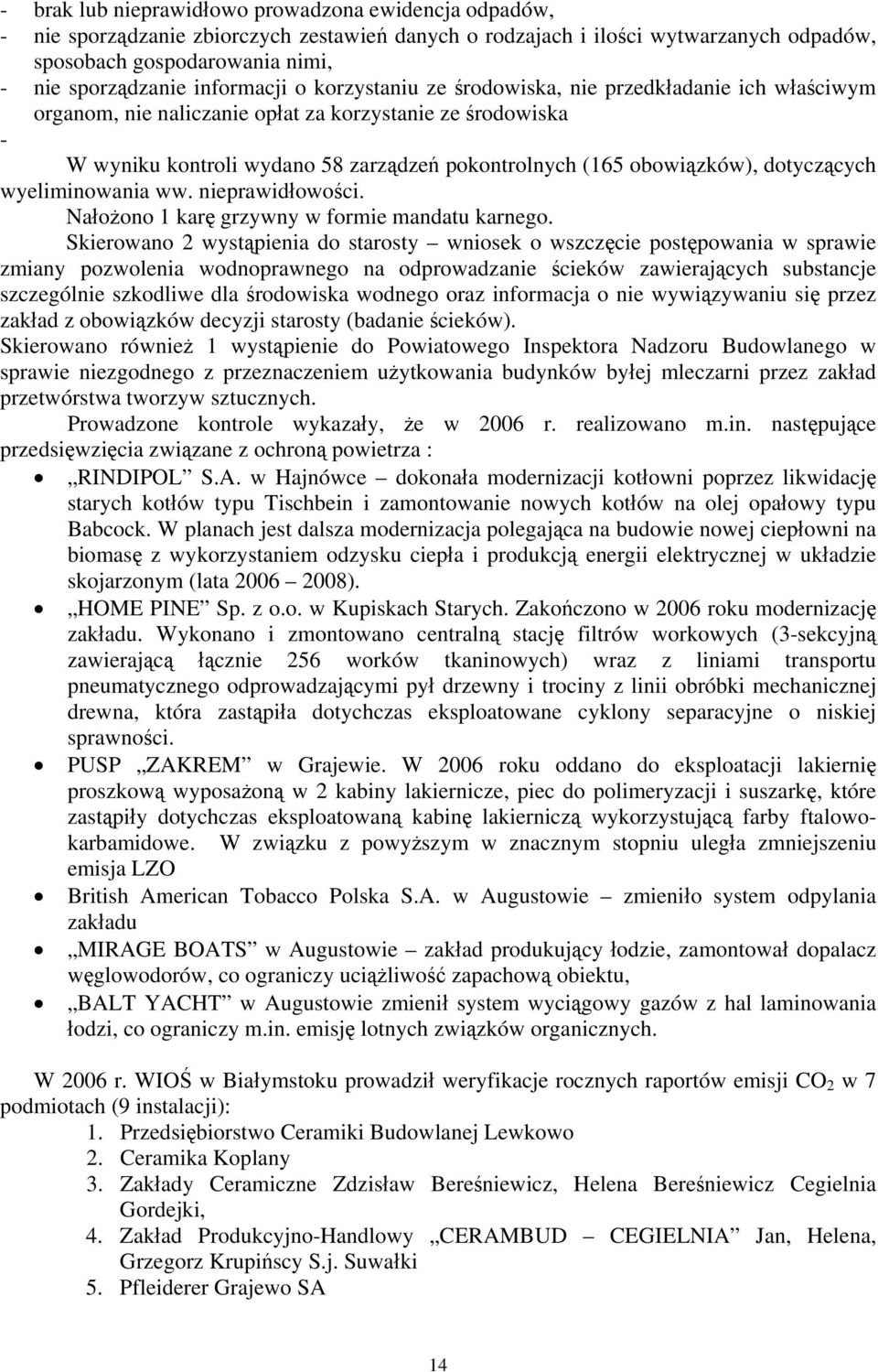 obowiązków), dotyczących wyeliminowania ww. nieprawidłowości. Nałożono 1 karę grzywny w formie mandatu karnego.