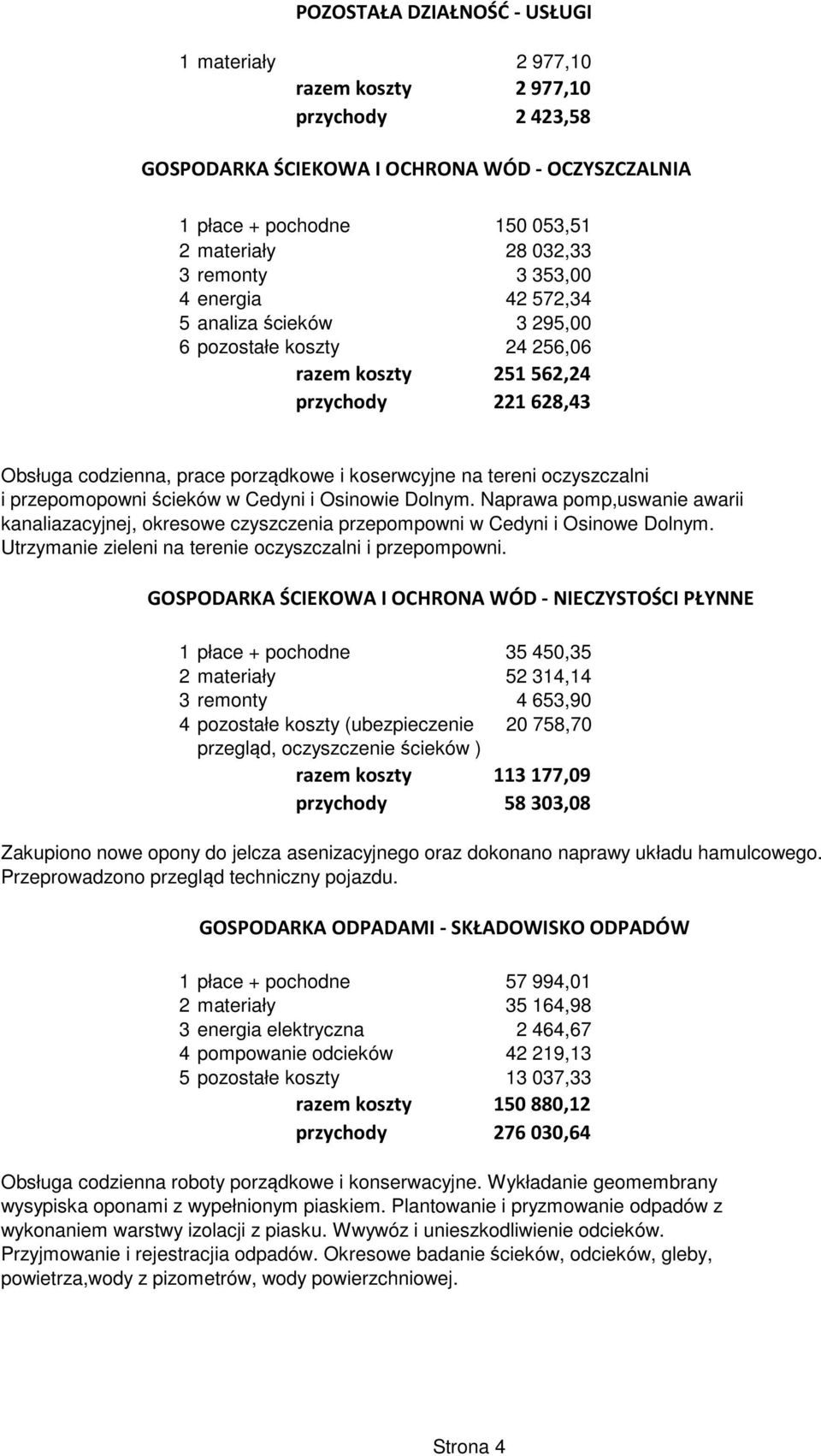 oczyszczalni i przepomopowni ścieków w Cedyni i Osinowie Dolnym. Naprawa pomp,uswanie awarii kanaliazacyjnej, okresowe czyszczenia przepompowni w Cedyni i Osinowe Dolnym.