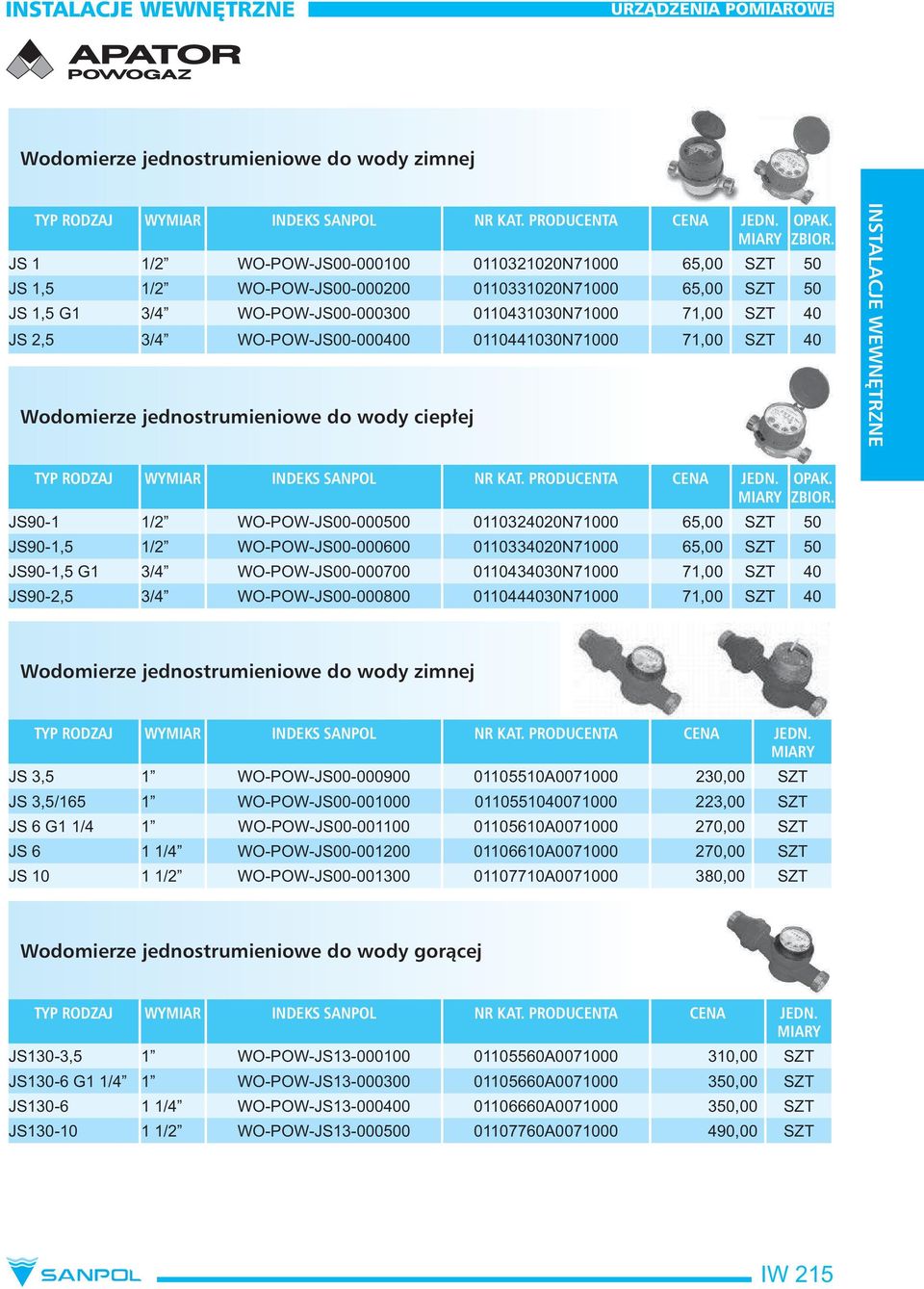 JS90-1 1/2 WO-POW-JS00-000500 0110324020N71000 65,00 SZT 50 JS90-1,5 1/2 WO-POW-JS00-000600 0110334020N71000 65,00 SZT 50 JS90-1,5 G1 3/4 WO-POW-JS00-000700 0110434030N71000 71,00 SZT 40 JS90-2,5 3/4