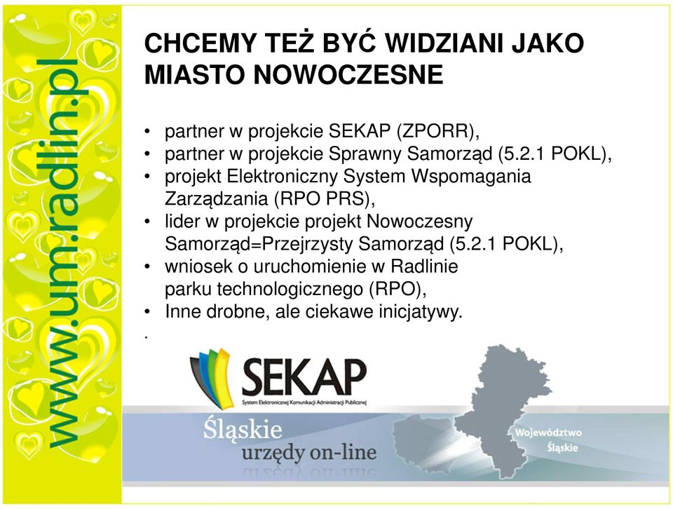 1 POKL), projekt Elektroniczny System Wspomagania Zarządzania (RPO PRS), lider w projekcie