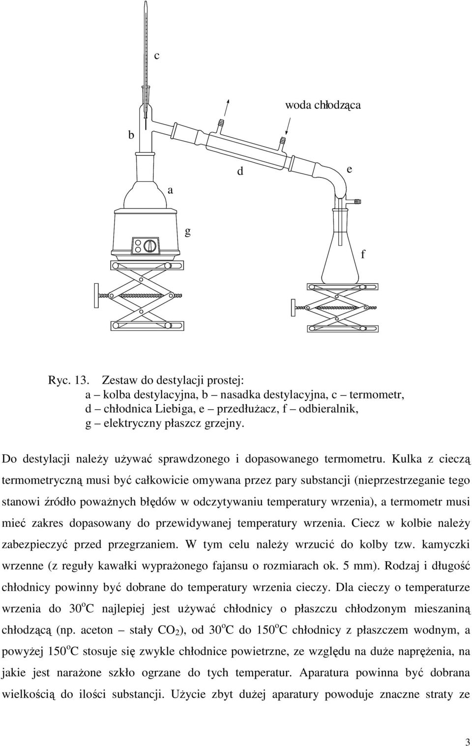 Do destylacji należy używać sprawdzonego i dopasowanego termometru.