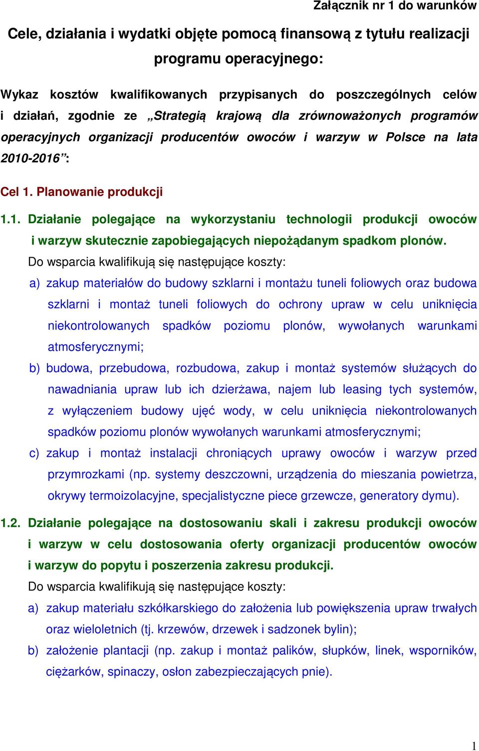 -2016 : Cel 1. Planowanie produkcji 1.1. Działanie polegające na wykorzystaniu technologii produkcji owoców i warzyw skutecznie zapobiegających niepożądanym spadkom plonów.