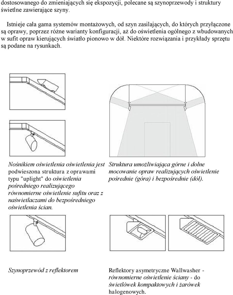 kierujących światło pionowo w dół. Niektóre rozwiązania i przykłady sprzętu są podane na rysunkach.