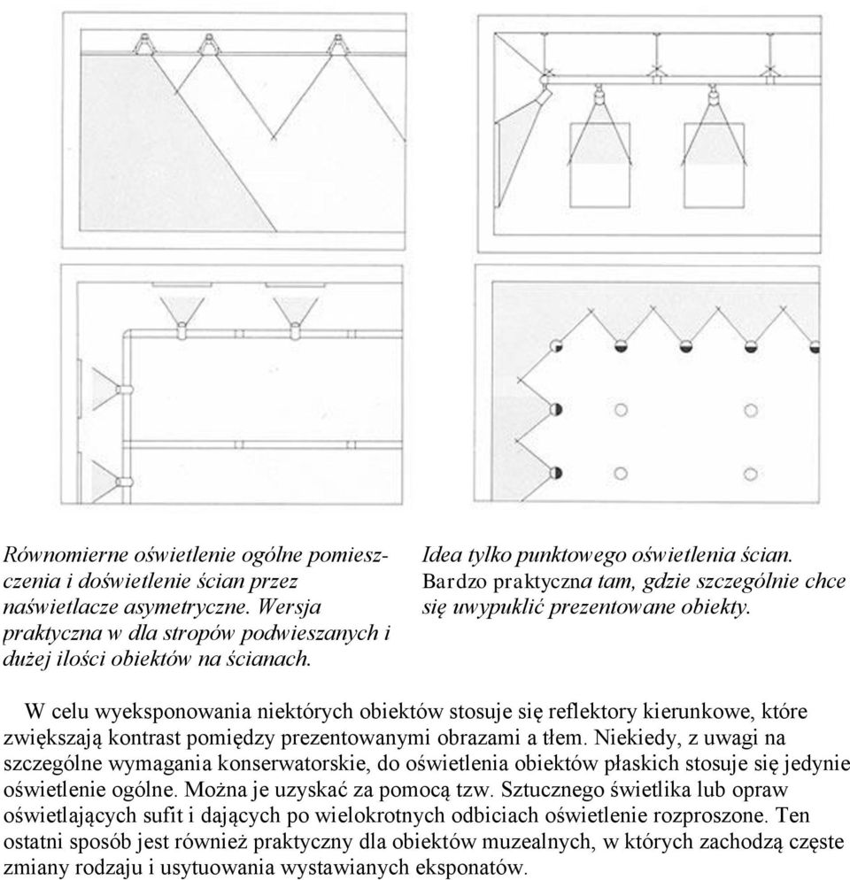 W celu wyeksponowania niektórych obiektów stosuje się reflektory kierunkowe, które zwiększają kontrast pomiędzy prezentowanymi obrazami a tłem.