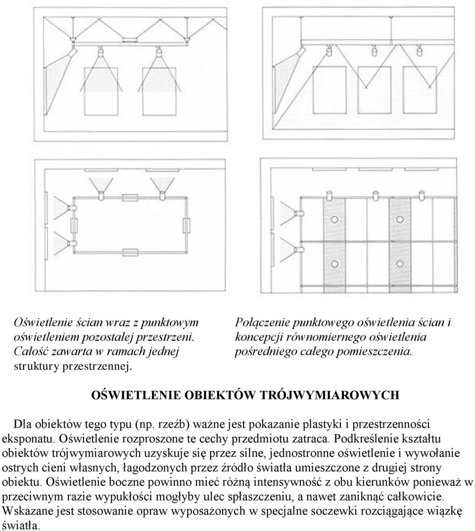 rzeźb) ważne jest pokazanie plastyki i przestrzenności eksponatu. Oświetlenie rozproszone te cechy przedmiotu zatraca.
