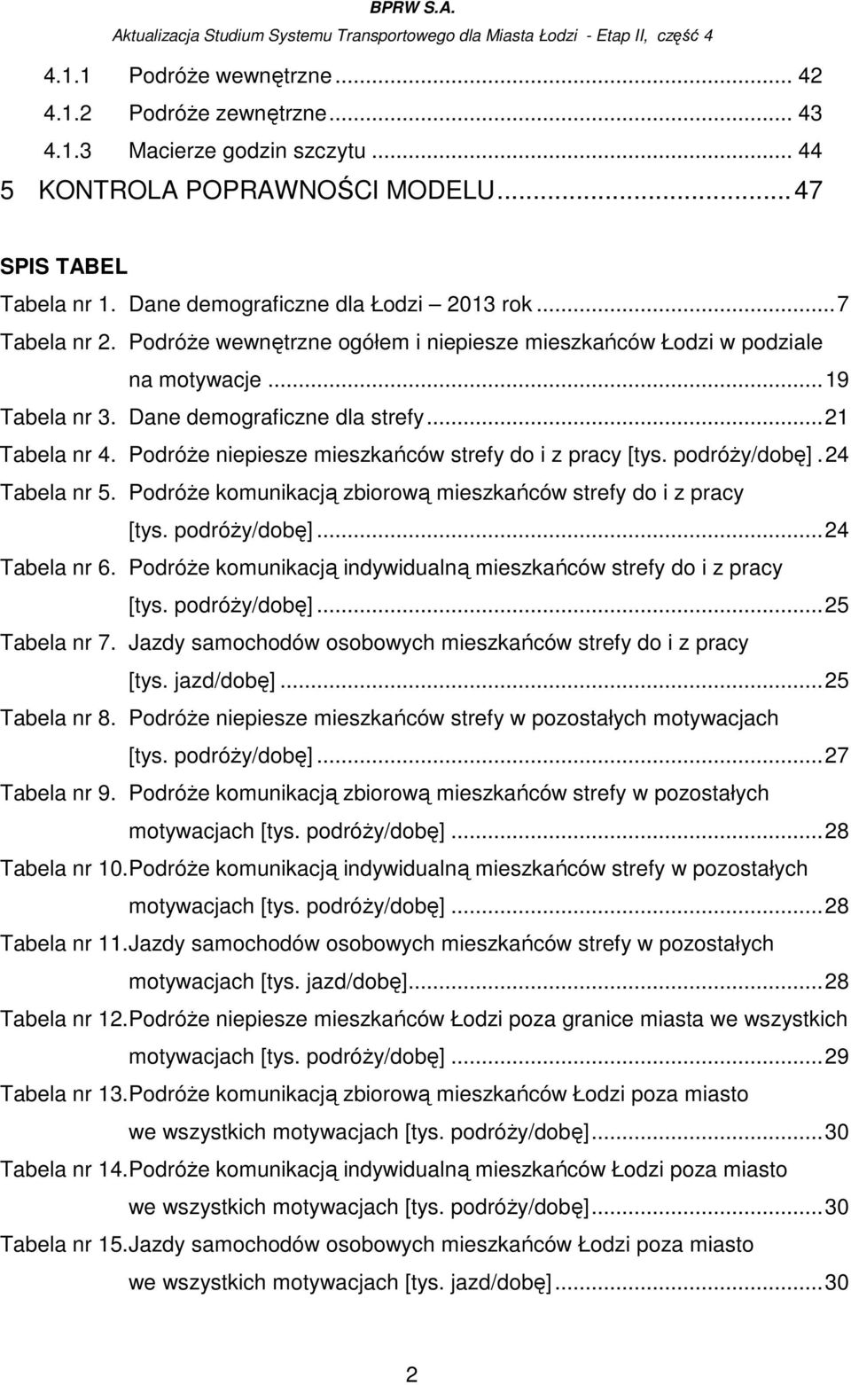 PodróŜe niepiesze mieszkańców strefy do i z pracy [tys. podróŝy/dobę].24 Tabela nr 5. PodróŜe komunikacją zbiorową mieszkańców strefy do i z pracy [tys. podróŝy/dobę]...24 Tabela nr 6.