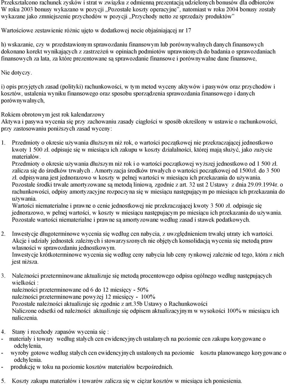 przedstawionym sprawozdaniu finansowym lub porównywalnych danych finansowych dokonano korekt wynikających z zastrzeżeń w opiniach podmiotów uprawnionych do badania o sprawozdaniach finansowych za