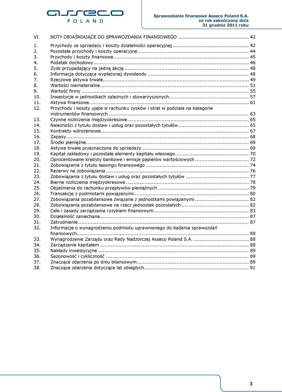 Wartości niematerialne... 51 9. Wartość firmy... 55 10. Inwestycje w jednostkach zależnych i stowarzyszonych... 57 11. Aktywa finansowe... 61 12.