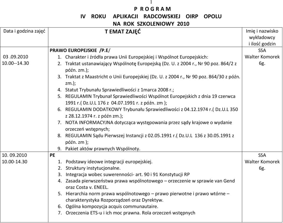 Traktat z Maastricht o Unii Europejskiej (Dz. U. z 2004 r., Nr 90 poz. 864/30 z późn. zm.); 4. Statut Trybunału Sprawiedliwości z 1marca 2008 r.; 5.