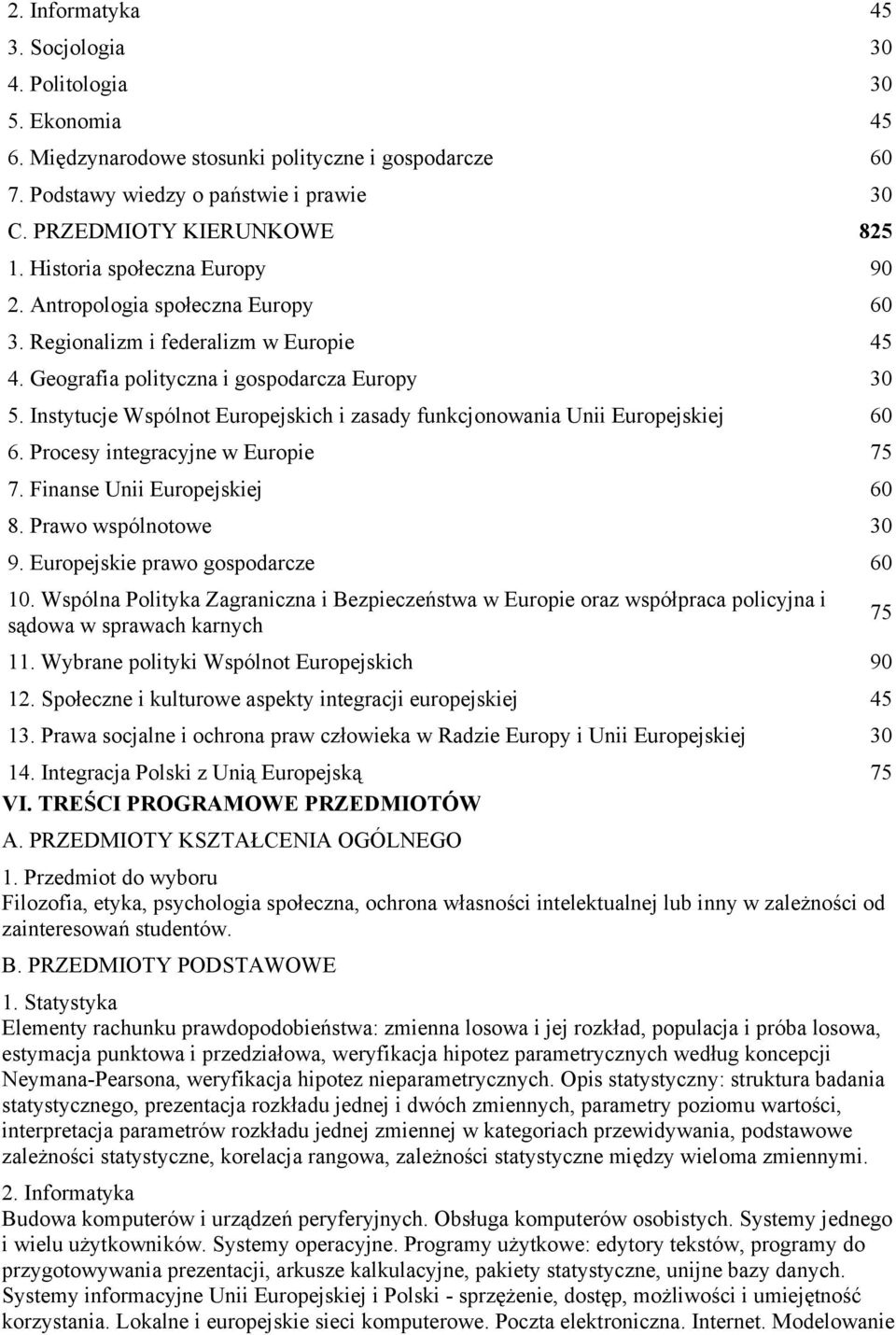 Instytucje Wspólnot Europejskich i zasady funkcjonowania Unii Europejskiej 60 6. Procesy integracyjne w Europie 75 7. Finanse Unii Europejskiej 60 8. Prawo wspólnotowe 30 9.