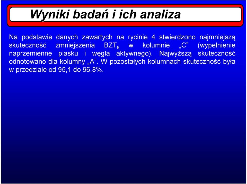 (wypełnienie naprzemienne piasku i węgla aktywnego).