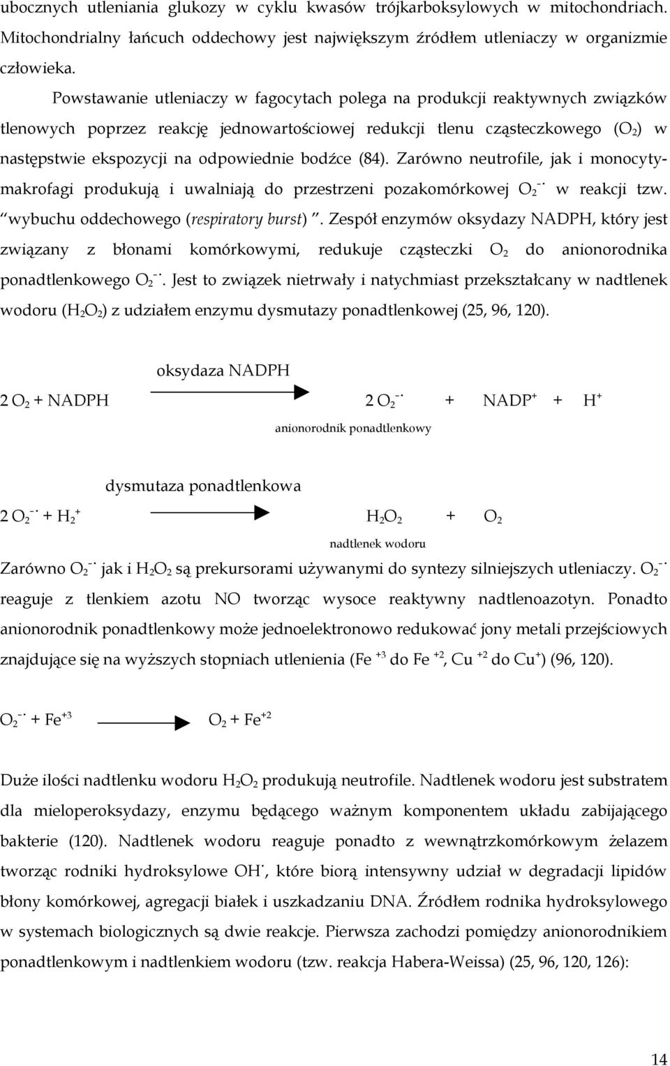 bodźce (84). Zarówno neutrofile, jak i monocytymakrofagi produkują i uwalniają do przestrzeni pozakomórkowej O 2ˉ w reakcji tzw. wybuchu oddechowego (respiratory burst).