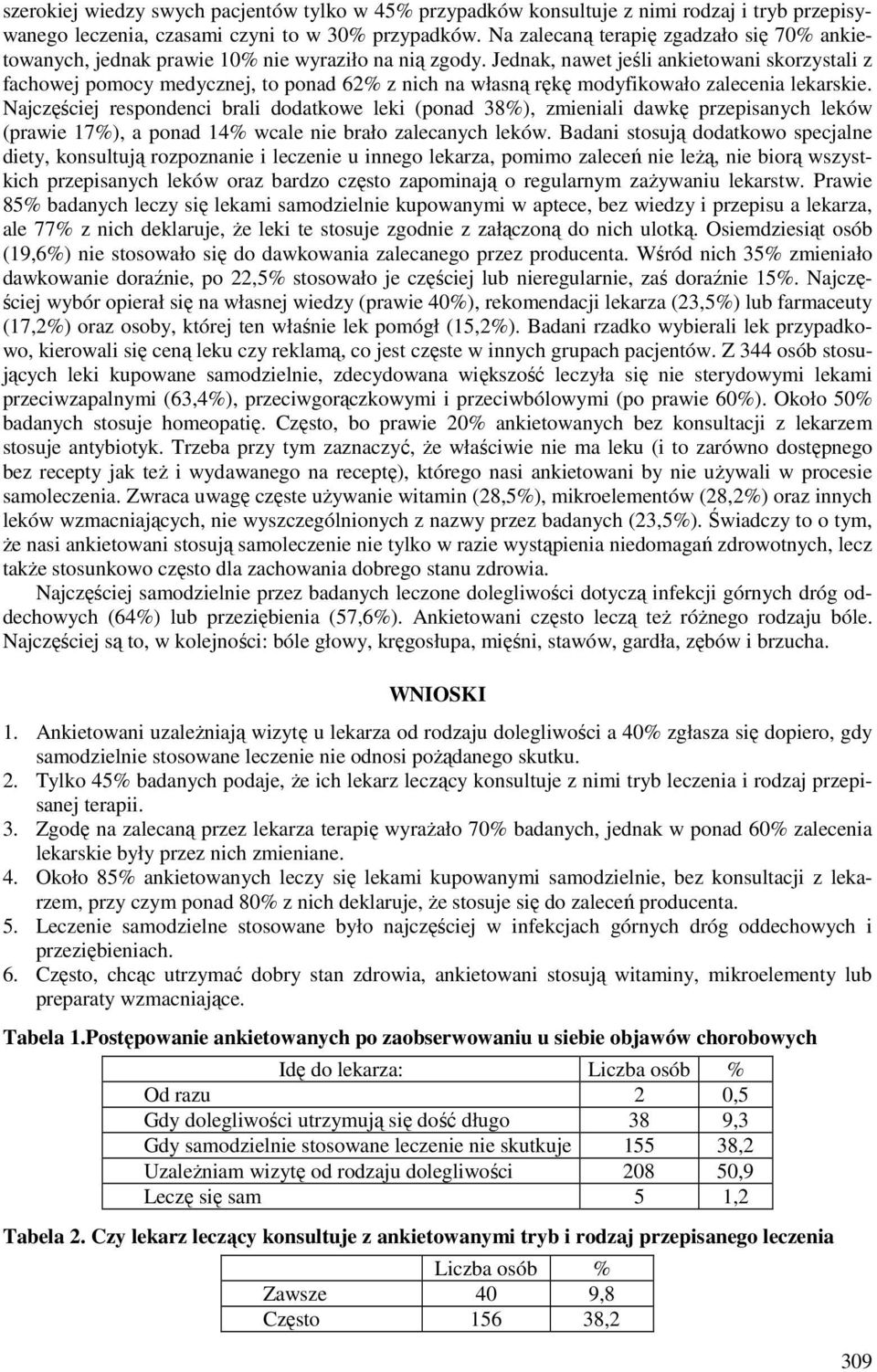 Jednak, nawet jeśli ankietowani skorzystali z fachowej pomocy medycznej, to ponad 62% z nich na własną rękę modyfikowało zalecenia lekarskie.