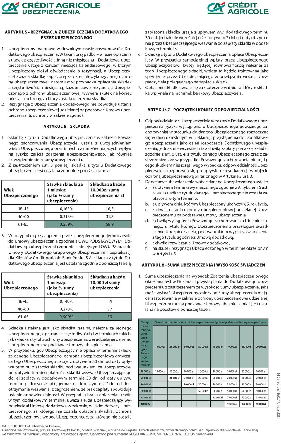 kalendarzowego, w którym Ubezpieczony złożył oświadczenie o rezygnacji, a Ubezpieczyciel zwraca składkę zapłaconą za okres niewykorzystanej ochrony ubezpieczeniowej, natomiast w przypadku opłacania