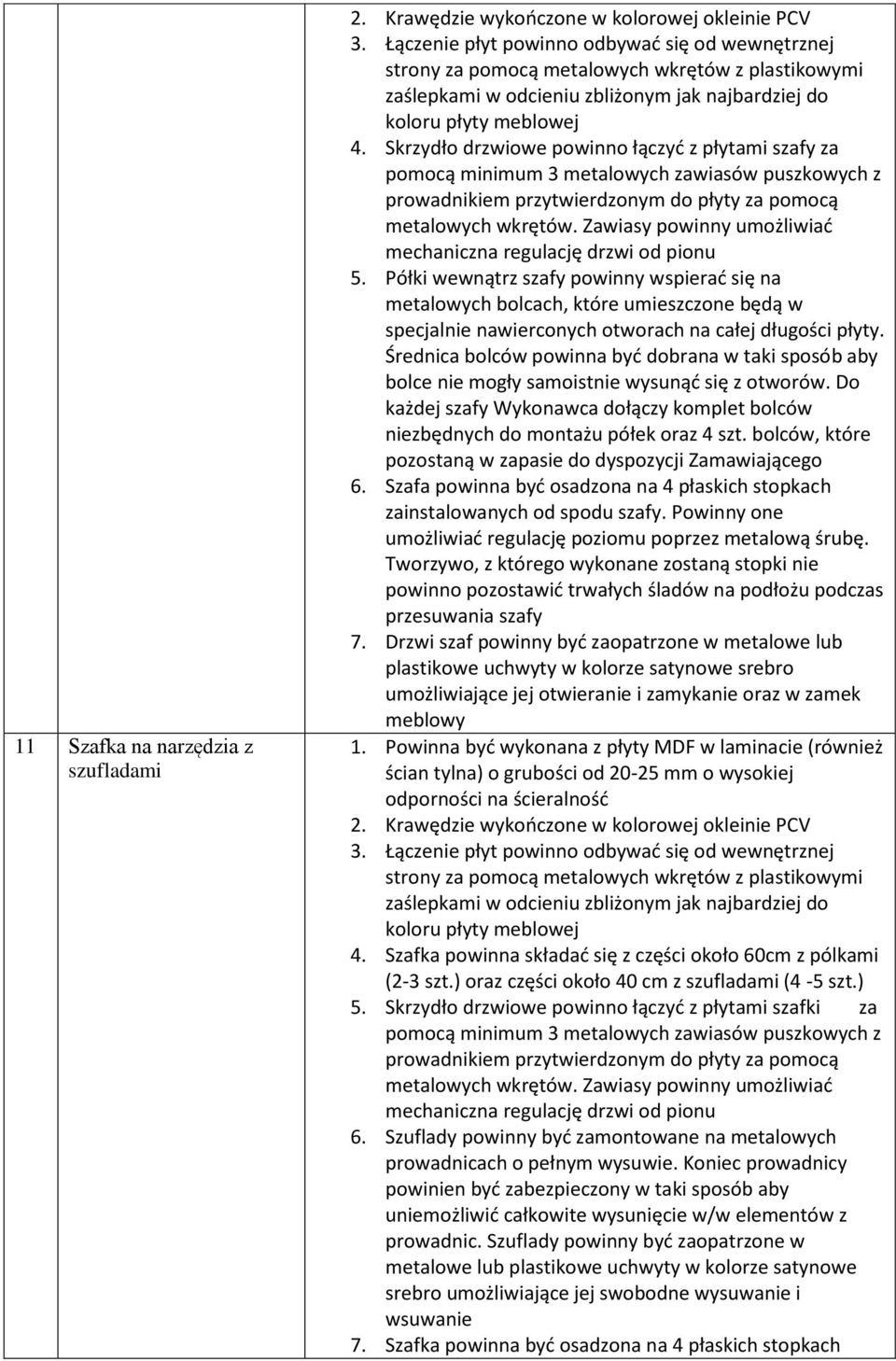 Powinna być wykonana z płyty MDF w laminacie (również ścian tylna) o grubości od 20-25 mm o wysokiej 4. Szafka powinna składać się z części około 60cm z pólkami (2-3 szt.