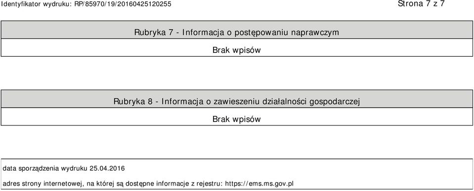 data sporządzenia wydruku 25.04.