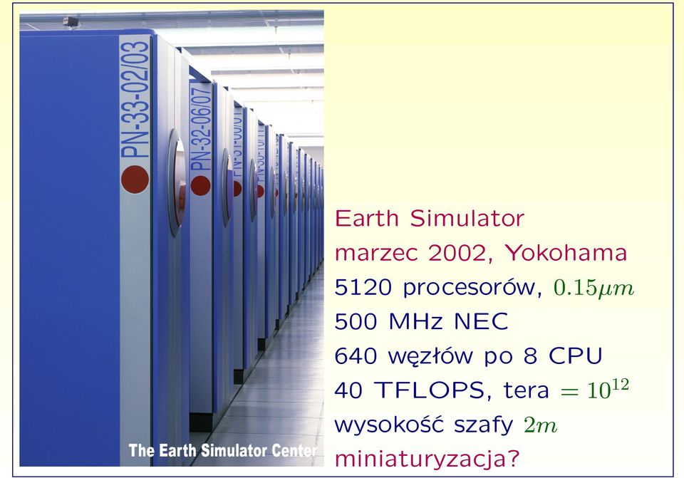 15µm 500 MHz NEC 640 węzłów po 8 CPU