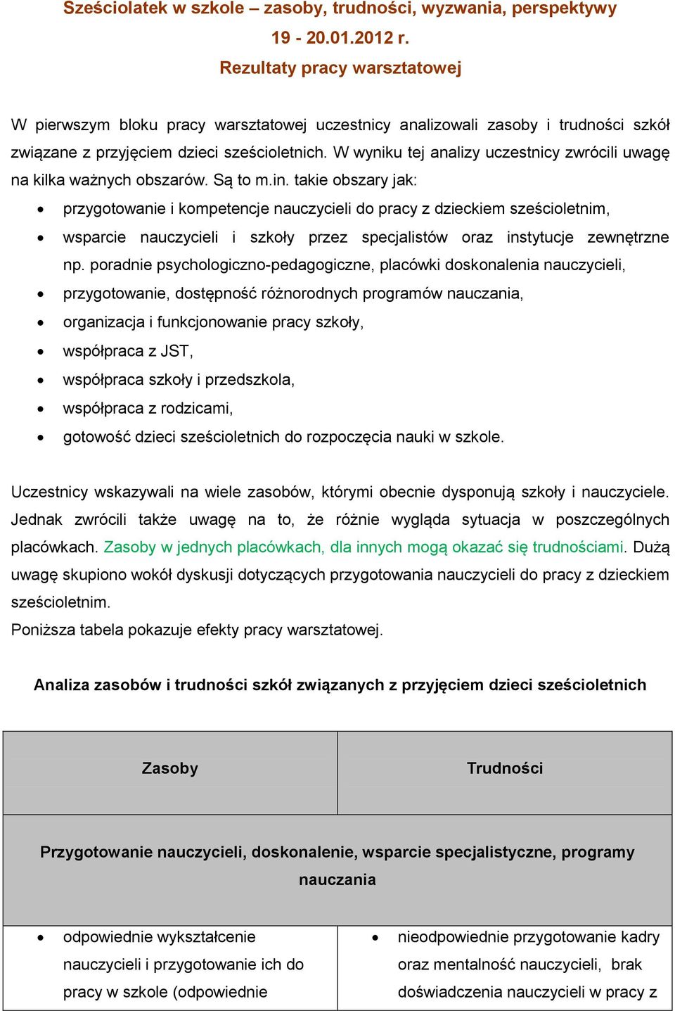 W wyniku tej analizy uczestnicy zwrócili uwagę na kilka ważnych obszarów. Są to m.in.