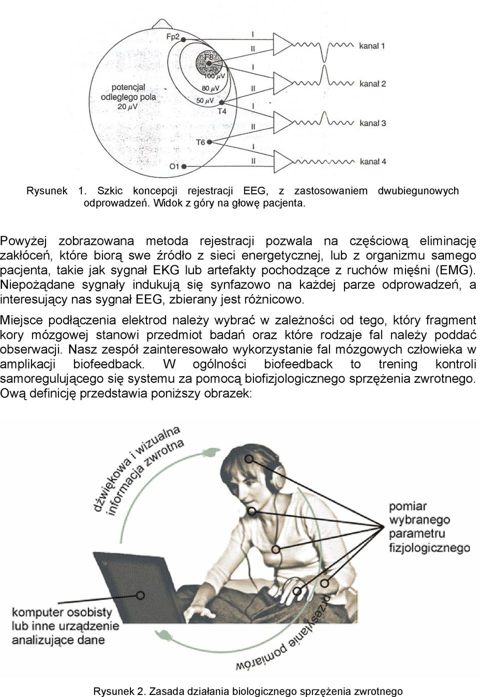 pochodzące z ruchów mięśni (EMG). Niepożądane sygnały indukują się synfazowo na każdej parze odprowadzeń, a interesujący nas sygnał EEG, zbierany jest różnicowo.