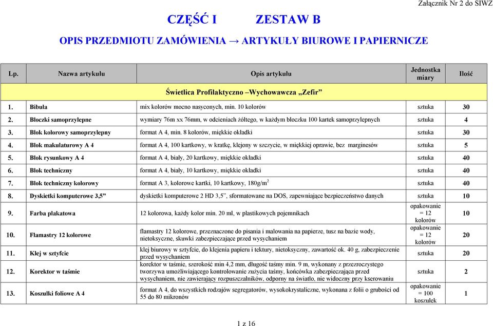 8, miękkie okładki sztuka 30 4. Blok makulaturowy A 4 format A 4, 00 kartkowy, w kratkę, klejony w szczycie, w miękkiej oprawie, bez marginesów 5.