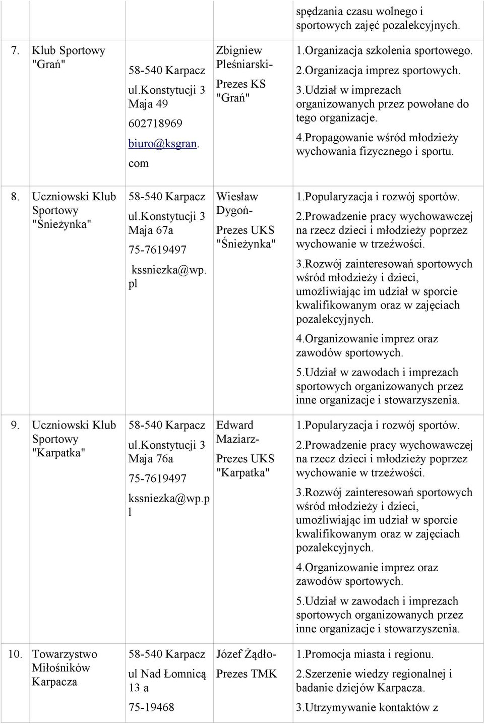 Uczniowski Klub "Śnieżynka" kssniezka@wp. pl Wiesław Dygoń- "Śnieżynka" 1.Popularyzacja i rozwój sportów. 2.Prowadzenie pracy wychowawczej na rzecz dzieci i młodzieży poprzez wychowanie w trzeźwości.