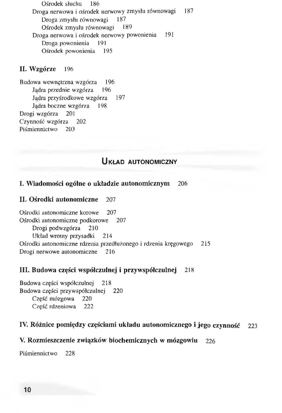 Wzgórze 196 Budowa wewnętrzna wzgórza 196 Jądra przednie wzgórza 196 Jądra przyśrodkowe wzgórza 197 Jądra boczne wzgórza 198 Drogi wzgórza 201 Czynność wzgórza 202 Piśmiennictwo 203 U kład
