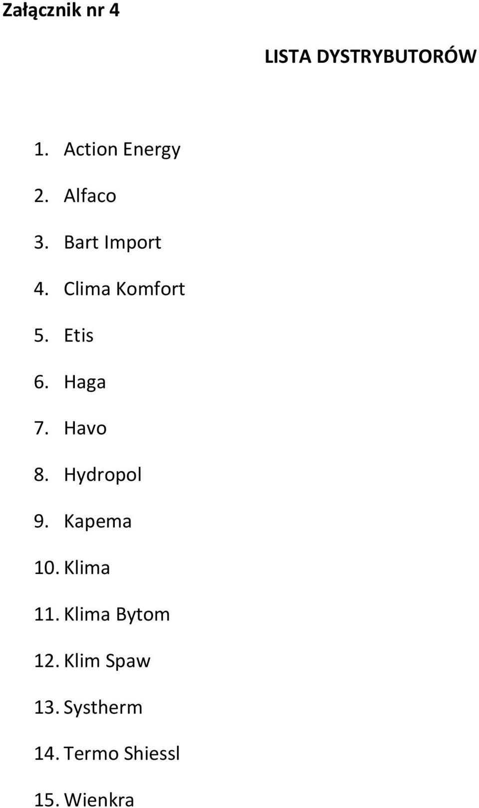 Haga 7. Havo 8. Hydropol 9. Kapema 10. Klima 11.