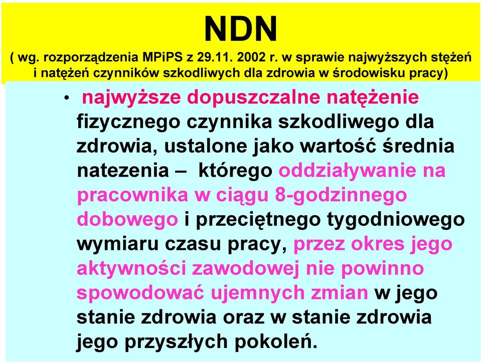 fizycznego czynnika szkodliwego dla zdrowia, ustalone jako wartość średnia natezenia którego oddziaływanie na pracownika w ciągu