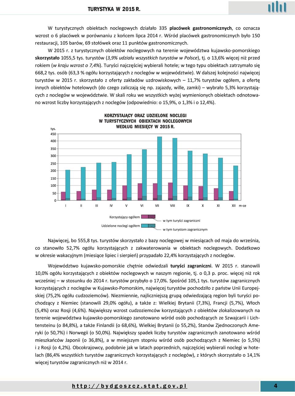 z turystycznych obiektów noclegowych na terenie województwa kujawsko-pomorskiego skorzystało 1055,5 tys. turystów (3,9% udziału wszystkich turystów w Polsce), tj.