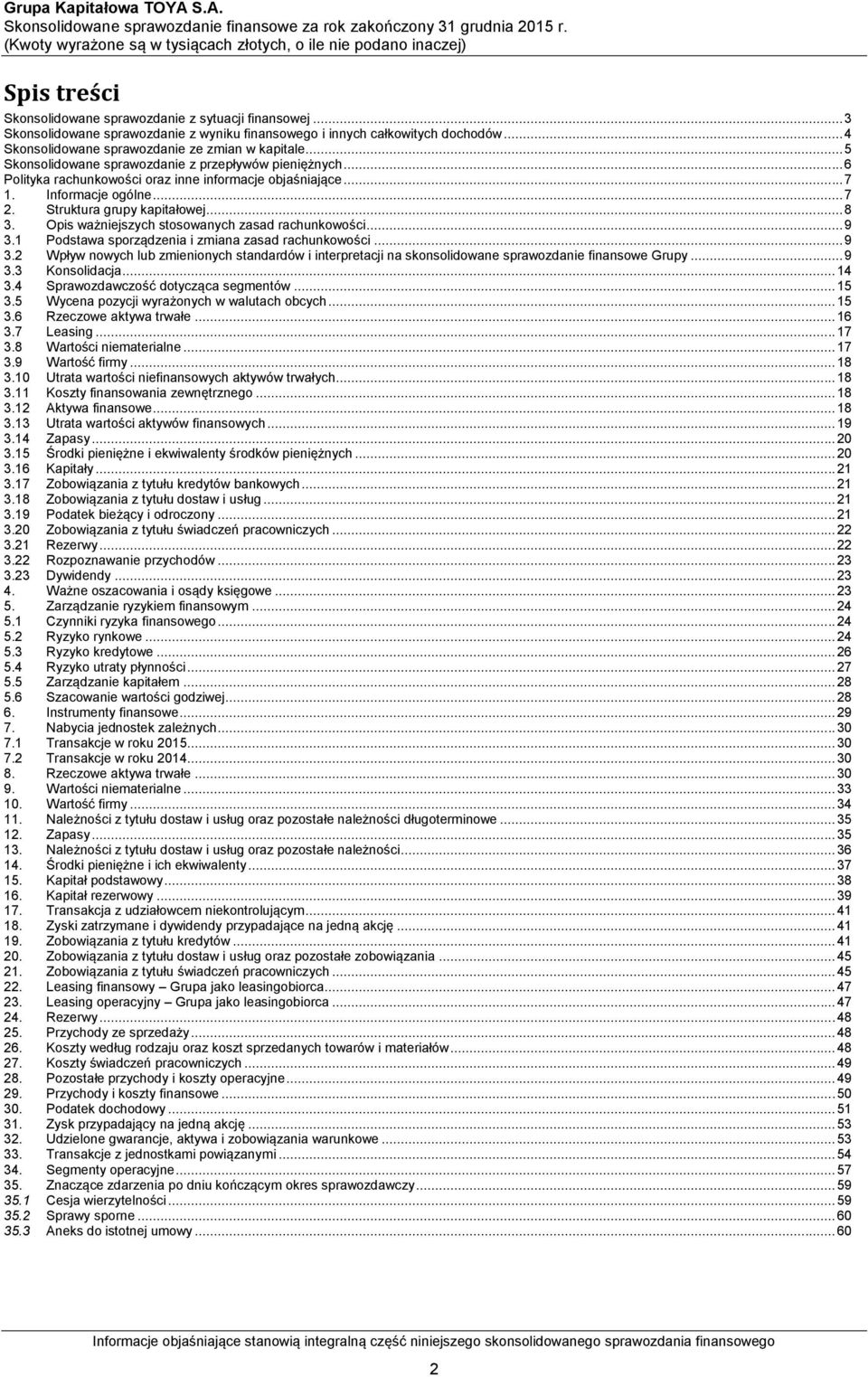 .. 3 Skonsolidowane sprawozdanie z wyniku finansowego i innych całkowitych dochodów... 4 Skonsolidowane sprawozdanie ze zmian w kapitale... 5 Skonsolidowane sprawozdanie z przepływów pieniężnych.