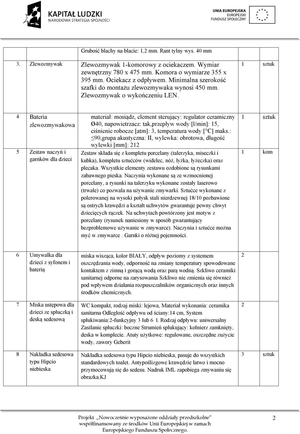 4 Bateria zlewozmywakowa 5 Zestaw naczyń i garnków dla dzieci materiał: mosiądz, element sterujący: regulator ceramiczny Ø40, napowietrzacz: tak,przepływ wody [l/min]: 15, ciśnienie robocze [atm]: 3,