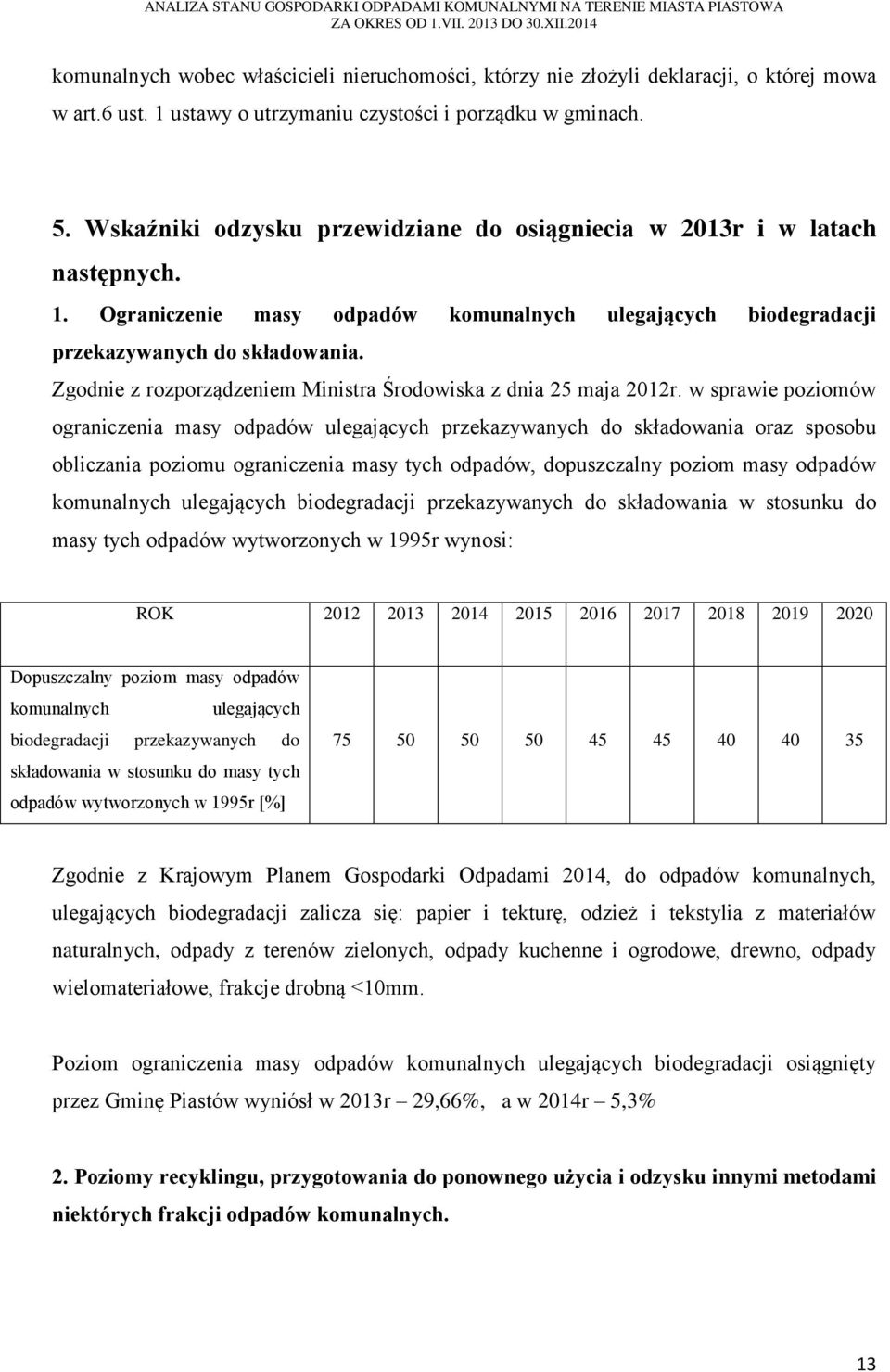 Zgodnie z rozporządzeniem Ministra Środowiska z dnia 25 maja 2012r.