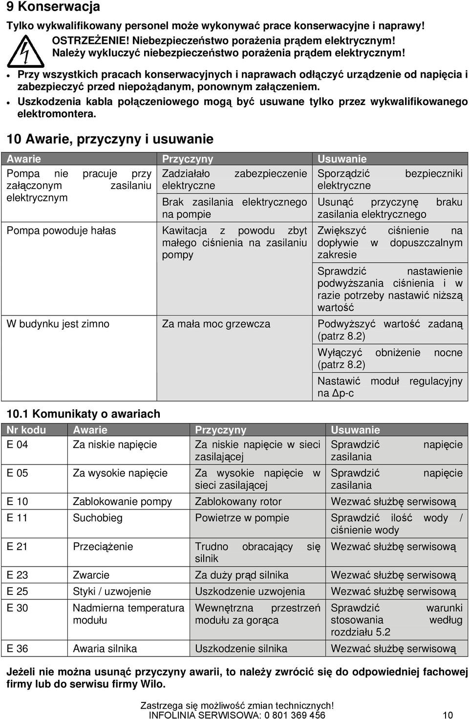 Przy wszystkich pracach konserwacyjnych i naprawach odłączyć urządzenie od napięcia i zabezpieczyć przed niepożądanym, ponownym załączeniem.