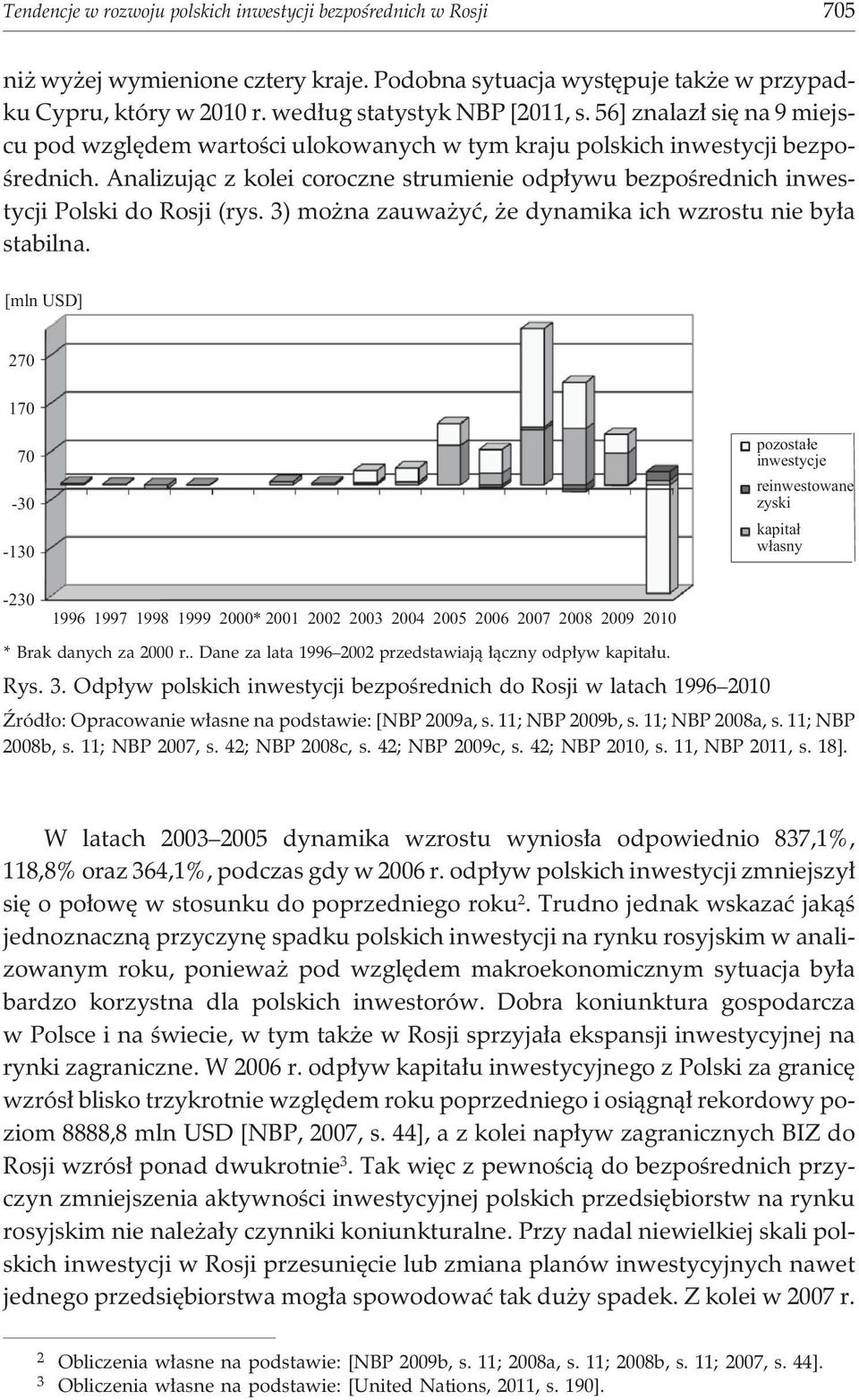 Analizuj¹c z kolei coroczne strumienie odp³ywu bezpoœrednich inwestycji Polski do Rosji (rys. 3) mo na zauwa yæ, e dynamika ich wzrostu nie by³a stabilna.