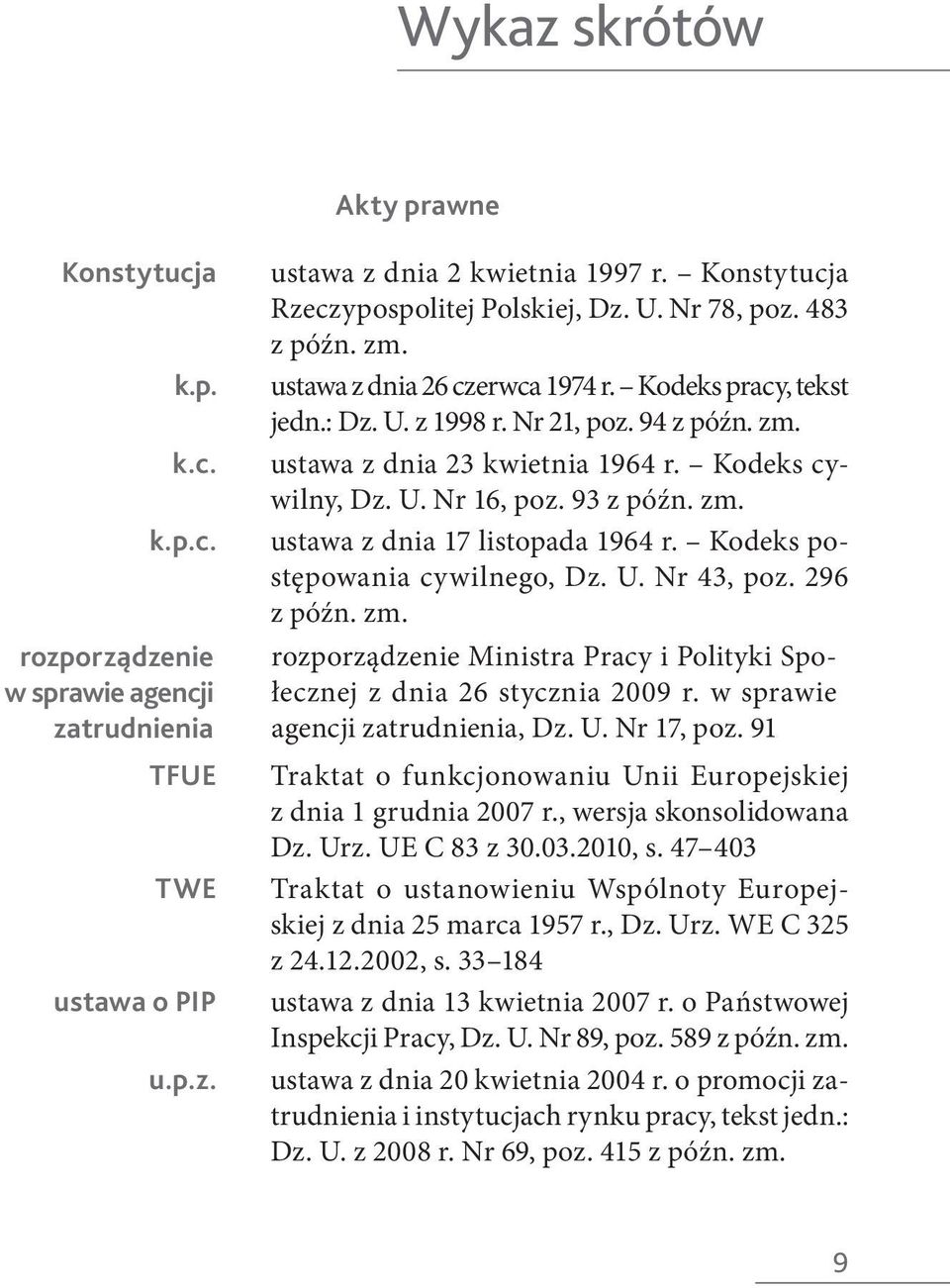 Kodeks cywilny, Dz. U. Nr 16, poz. 93 z późn. zm. ustawa z dnia 17 listopada 1964 r. Kodeks postępowania cywilnego, Dz. U. Nr 43, poz. 296 z późn. zm. rozporządzenie Ministra Pracy i Polityki Społecznej z dnia 26 stycznia 2009 r.