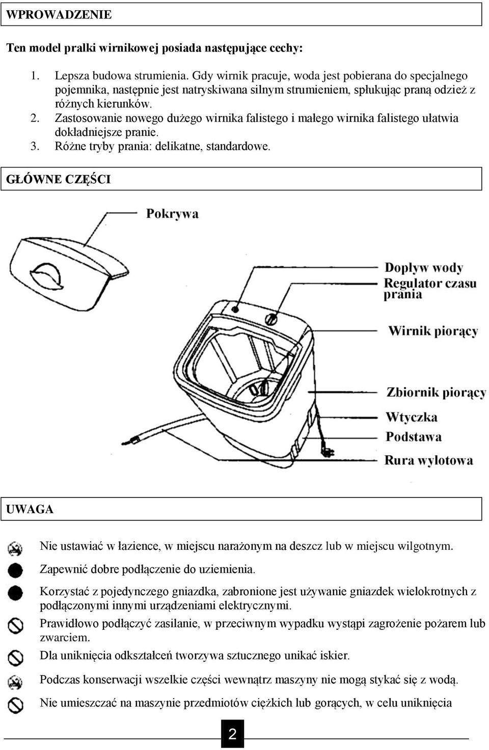 Zastosowanie nowego dużego wirnika falistego i małego wirnika falistego ułatwia dokładniejsze pranie. 3. Różne tryby prania: delikatne, standardowe.