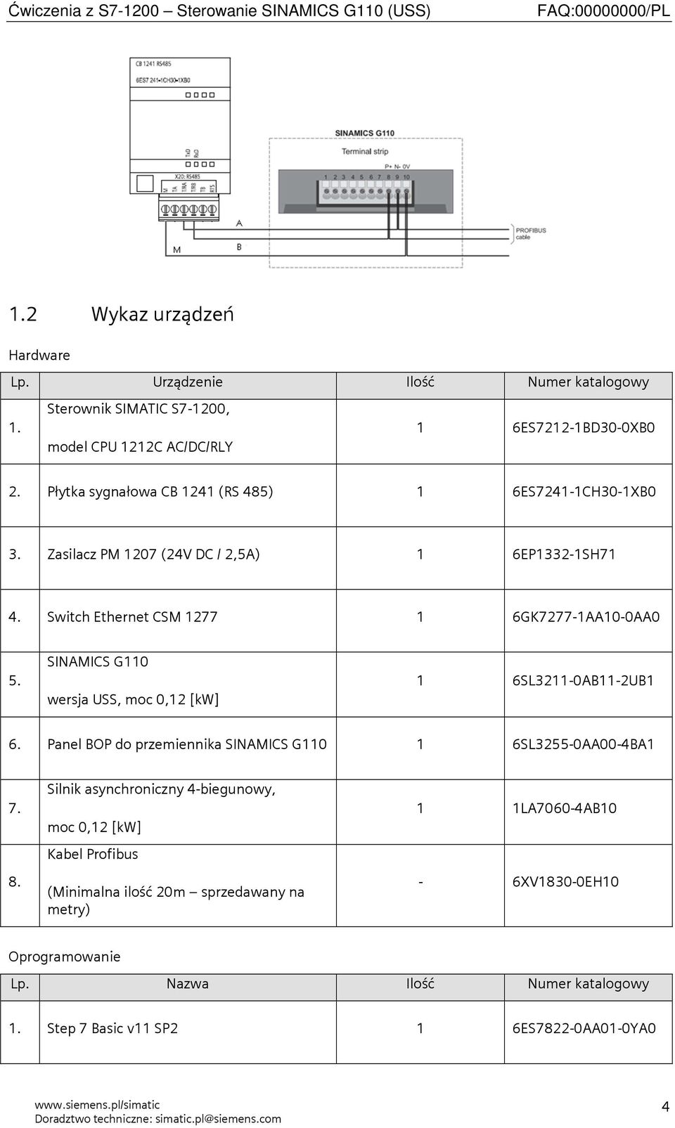 SINAMICS G110 wersja USS, moc 0,12 [kw] 1 6SL3211-0AB11-2UB1 6. Panel BOP do przemiennika SINAMICS G110 1 6SL3255-0AA00-4BA1 7. 8.