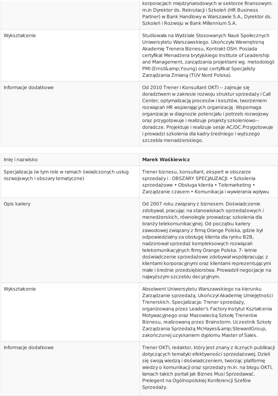 Posiada certyfikat Menadżera brytyjskiego Institute of Leadership and Management, zarządzania projektami wg.