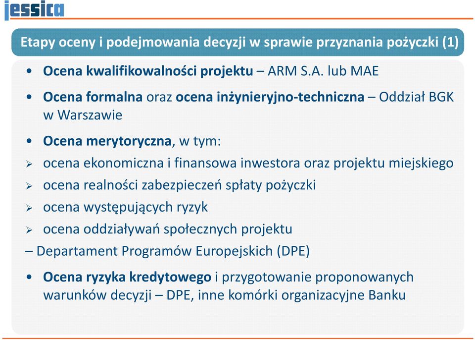 lub MAE Ocena formalna oraz ocena inżynieryjno-techniczna Oddział BGK w Warszawie Ocena merytoryczna, w tym: ocena ekonomiczna i