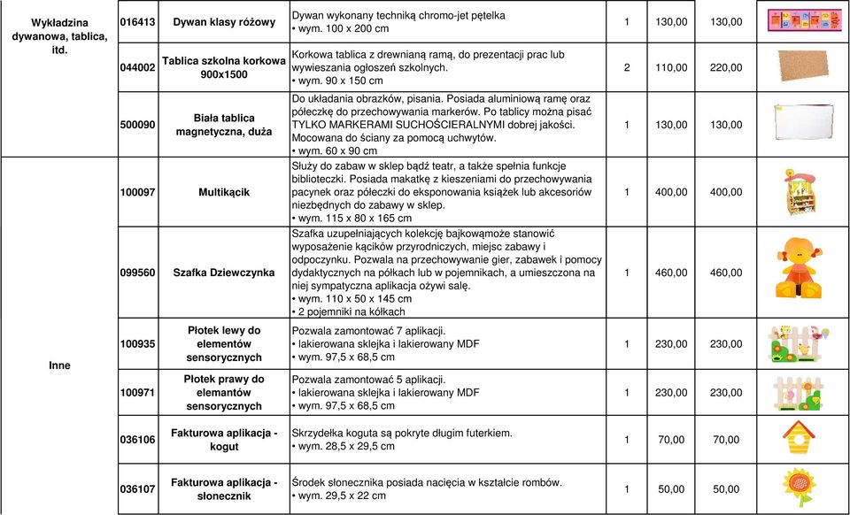 sensorycznych Płotek prawy do elemantów sensorycznych Dywan wykonany techniką chromo-jet pętelka wym.